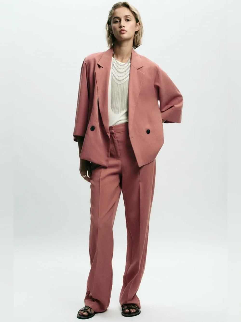 ZARA High-waisted Straight-Leg Trousers in Dusty Rose. L NWT